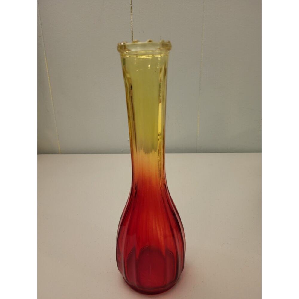 Jeannette Amberina - Red/Yellow Ribbon Depression Glass Bud Vase Vintage - 8.5"